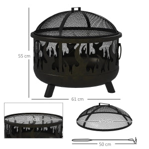 Braciere da esterno 2 in 1 con griglia rimovibile, paraschizzi termico, Ø61 cm, nero