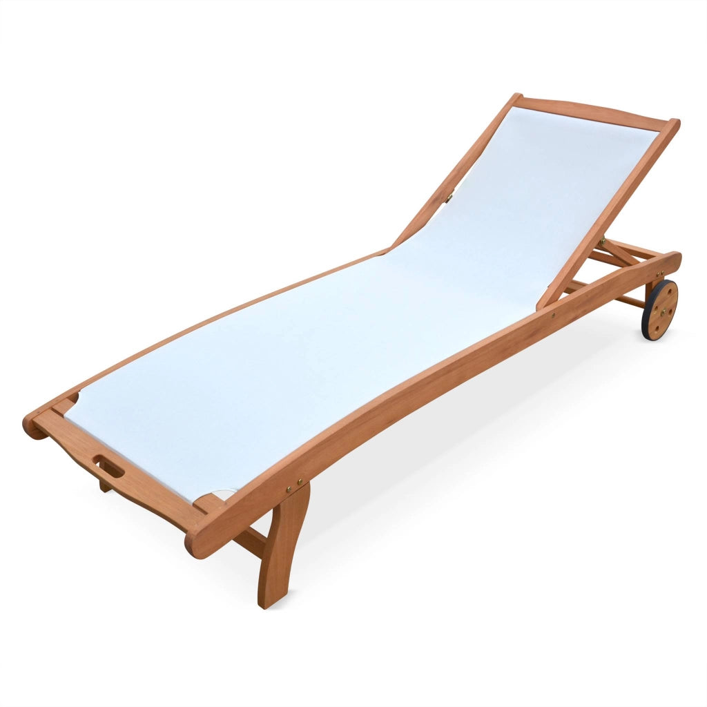 Set 2 lettini prendisole in legno multiposizione con ruote, bianco