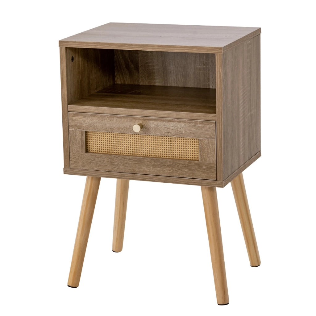 Comodini in rattan con cassetto tavolini laterali stile boho da letto, Comodini in legno per soggiorno Naturale-Comodini