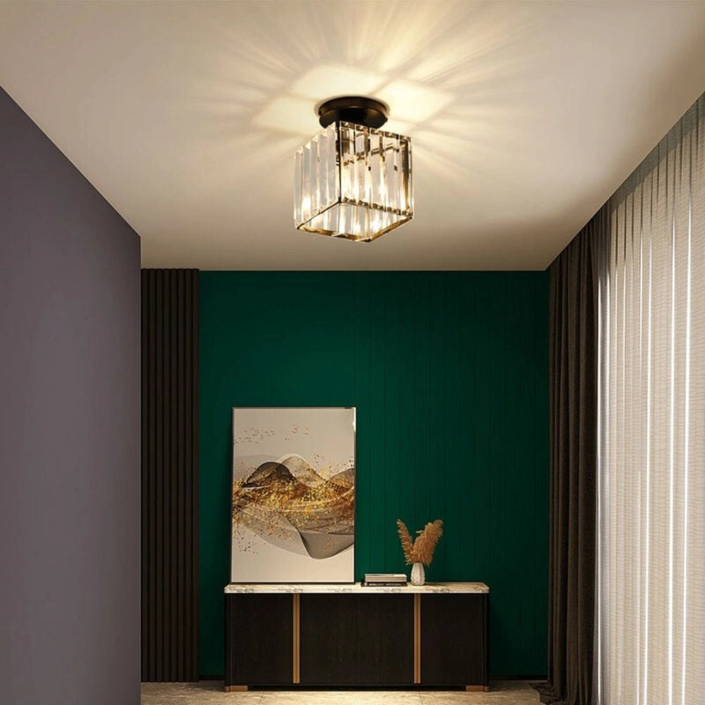Trade Shop - Plafoniera Lampada Da Soffitto A Cubo Nero Attacco E27 In Cristallo Design Elegante -