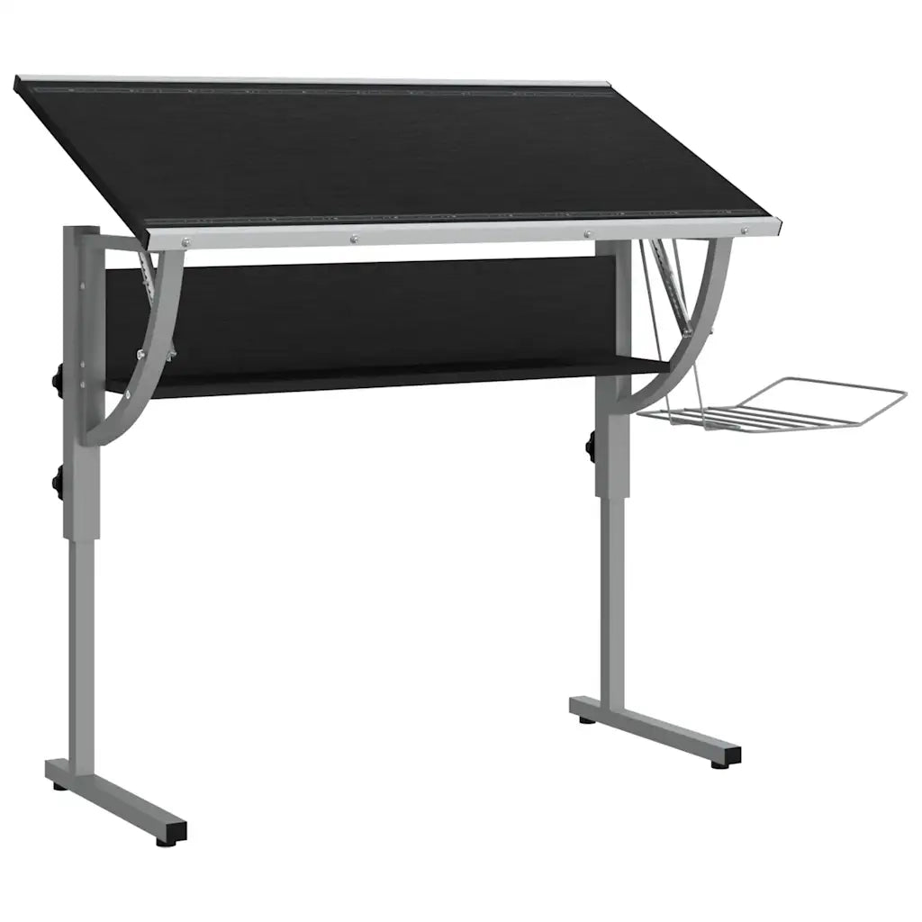 Scrivania | Tavolo da Ufficio Nera e Grigia 110x53x(58-87) cm Multistrato e Acciaio