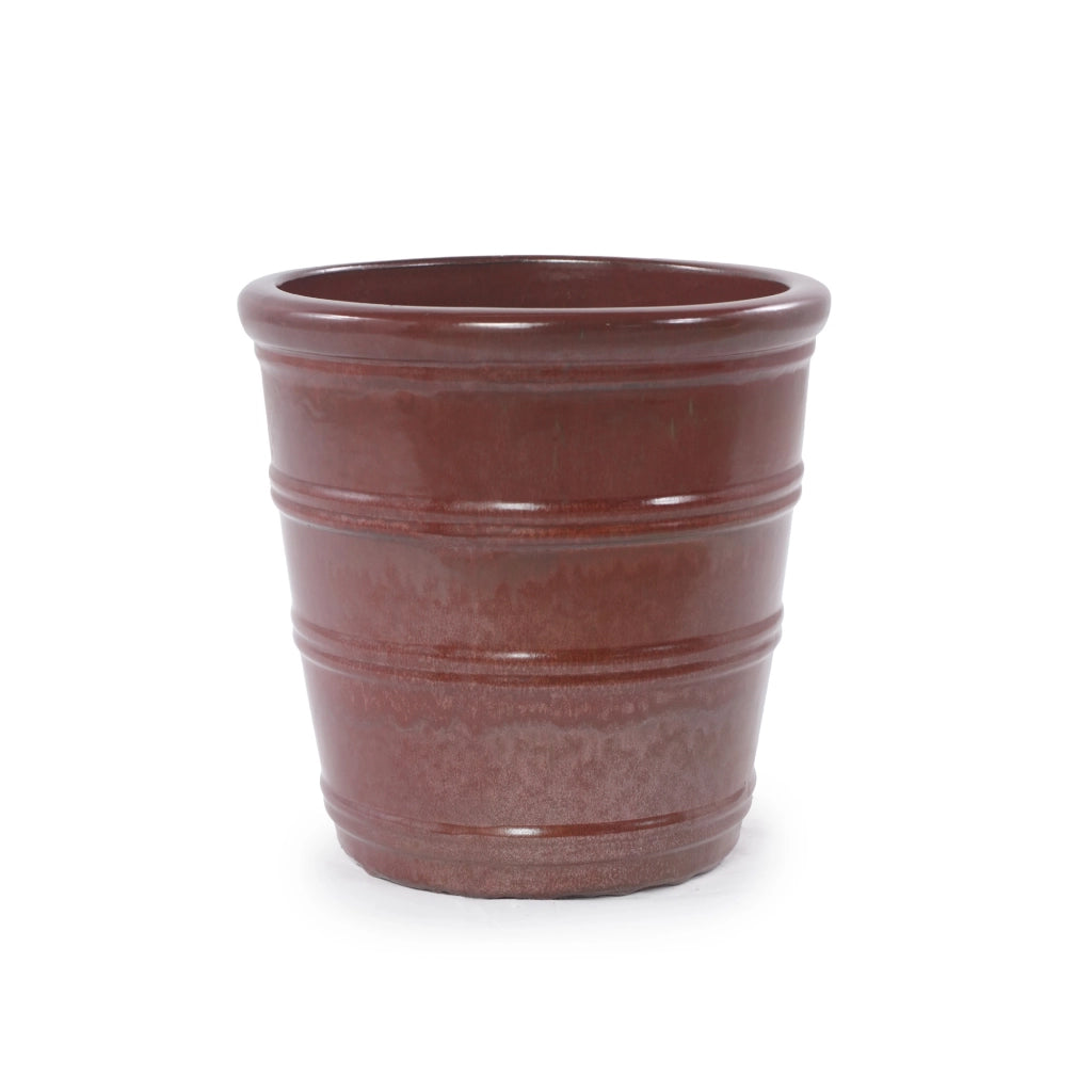 VASO in ceramica fatto a mano Ø 32 cm rosso brunastro lucido con fori di drenaggio