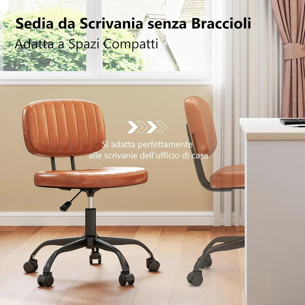 Sedia da Ufficio, Sedia da Scrivania senza Braccioli con Ruote, Altezza Regolabile con Rotazione a 360°, Sgabello per Scrivania con Ruote, Portata 135 kg