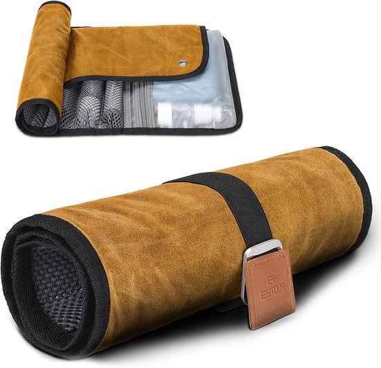 Toilette per uomo, articoli da viaggio, toilette da viaggio, impermeabile, compatta, organizzatore per la igiene della toilette, set di pulizia, regali per uomini, 2. Khaki Giallo (canapa trattata a cera), moda