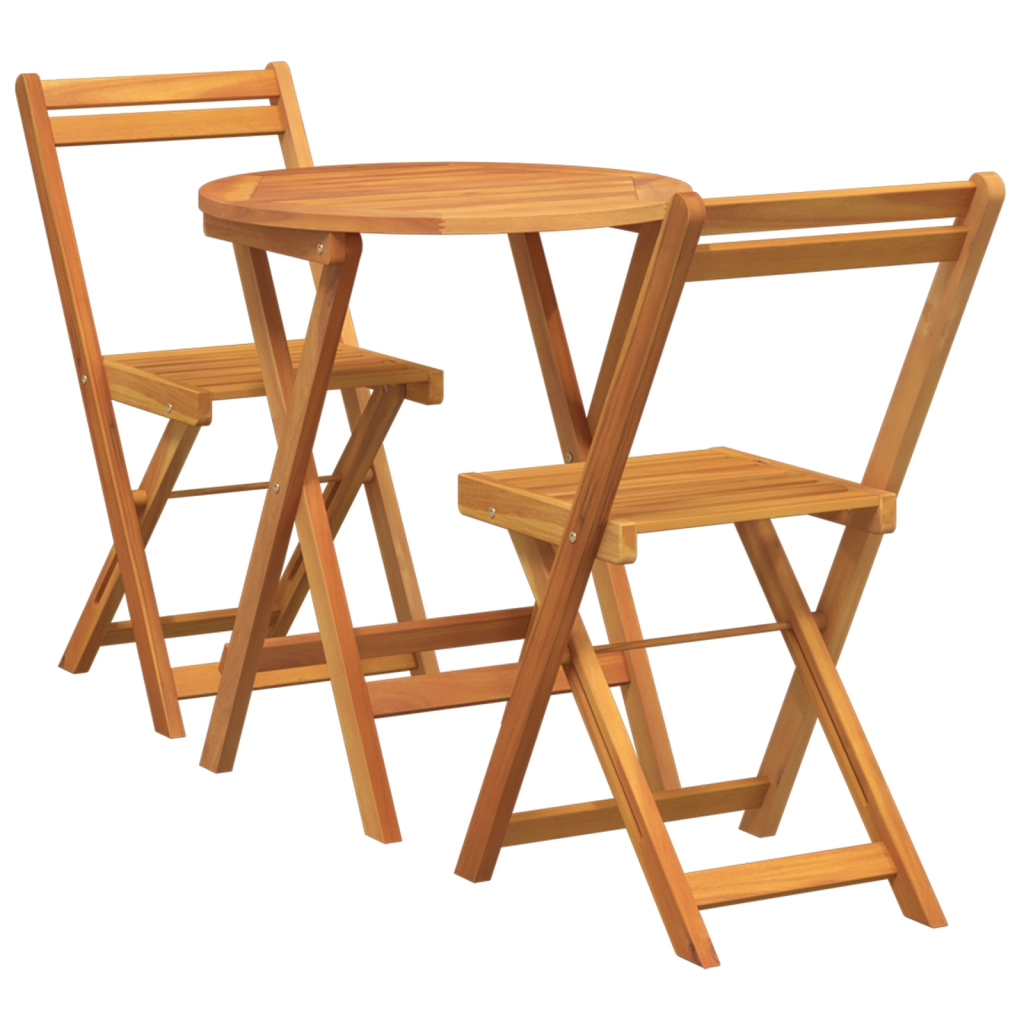 Set Bistro Pieghevole 3 Pezzi in Legno Massello Acacia