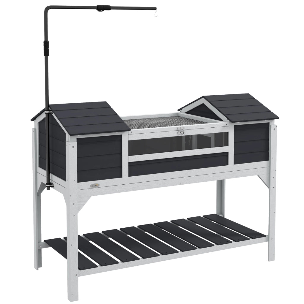 Casetta per tartarughe con 2 nicchie e lampada regolabile ¨C zephmum ¨C legno massello 122x56.5x93 cm grigio