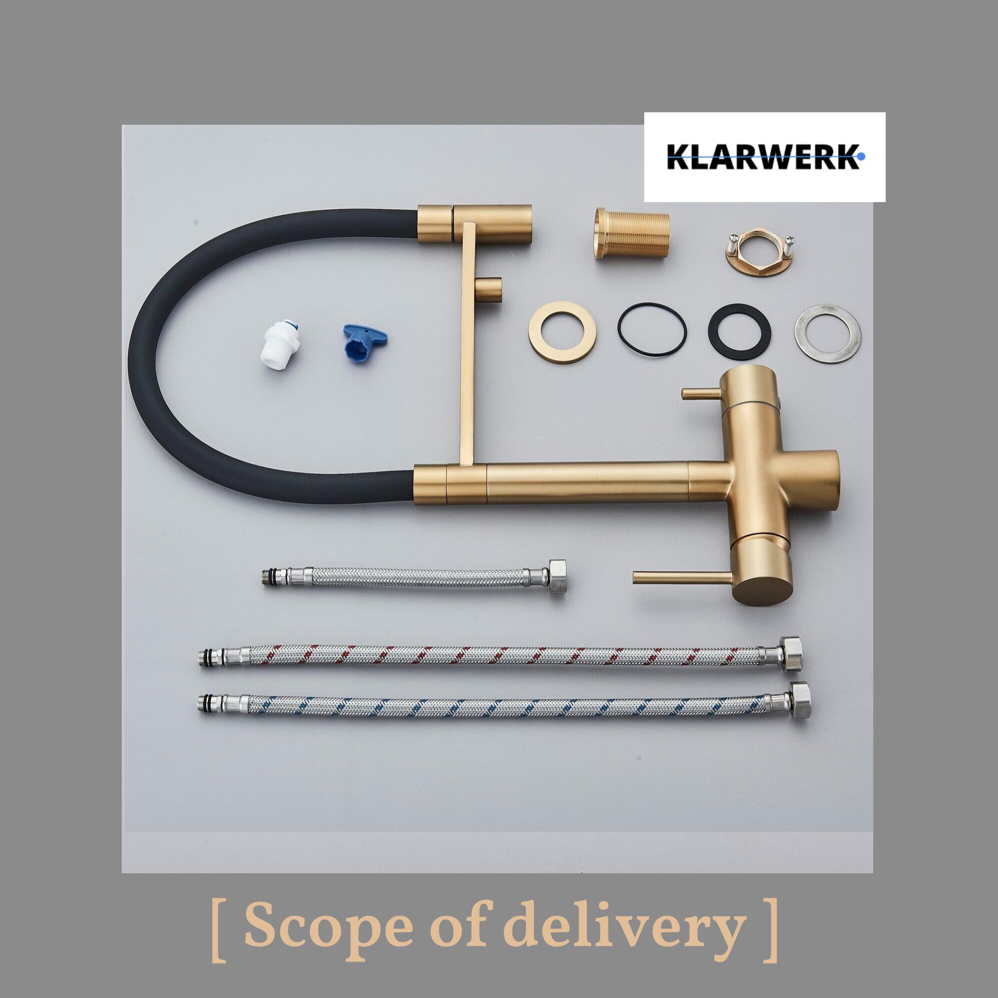 Lana | Rubinetto allungabile nero oro a 3 vie |Miscelatore cucina per acqua potabile in acciaio inossidabile - Girevole a 360° | Filtra 3 connessioni