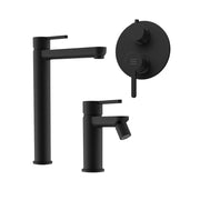 Set miscelatore lavabo alto e bidet senza scarico ed incasso doccia con deviatore in ottone nero opaco | Virna