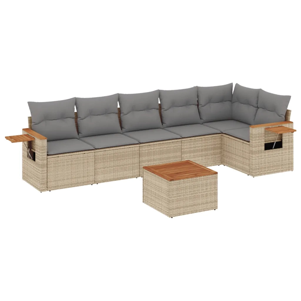 Set Divani da Giardino 7 pz con Cuscini Beige in Polyrattan 3259238