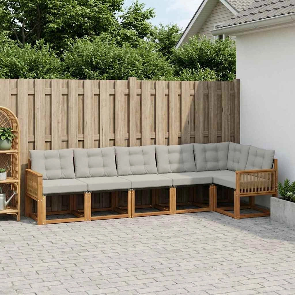 Set di divani da esterno 6 pz Naturale e Grigio Chiaro 3381987