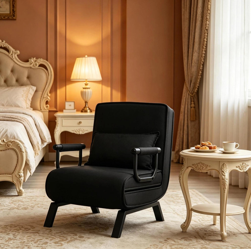 Poltrona letto 65x78x75 cm trasformabile 3 in 1 in lino nera