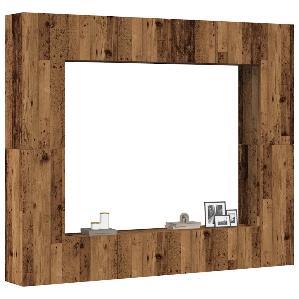 Set Mobile TV 8 pz Montato a Parete Legno Antico in Truciolato 3328953