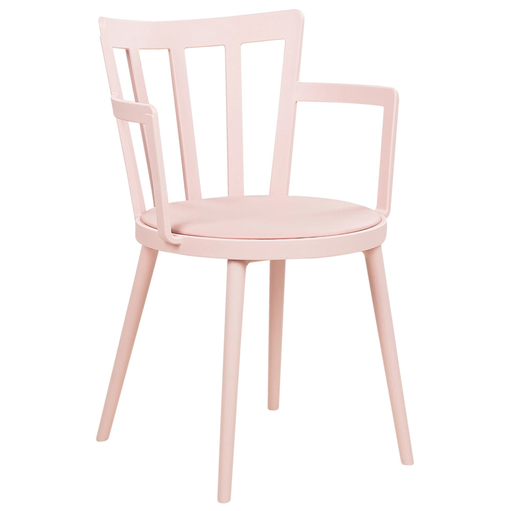 Set di 4 sedie da pranzo Seduta imbottita sintetica rosa Schienale aperto in ecopelle con braccioli Soggiorno moderno minimalista