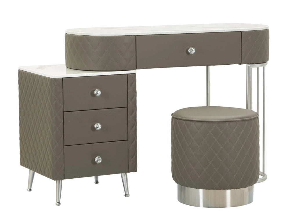 TOELETTA SHARON GRIGIA C/PUFF GAMBE ARGENTO CM 120X40X75 (MISURA PUFF Ø36X39)