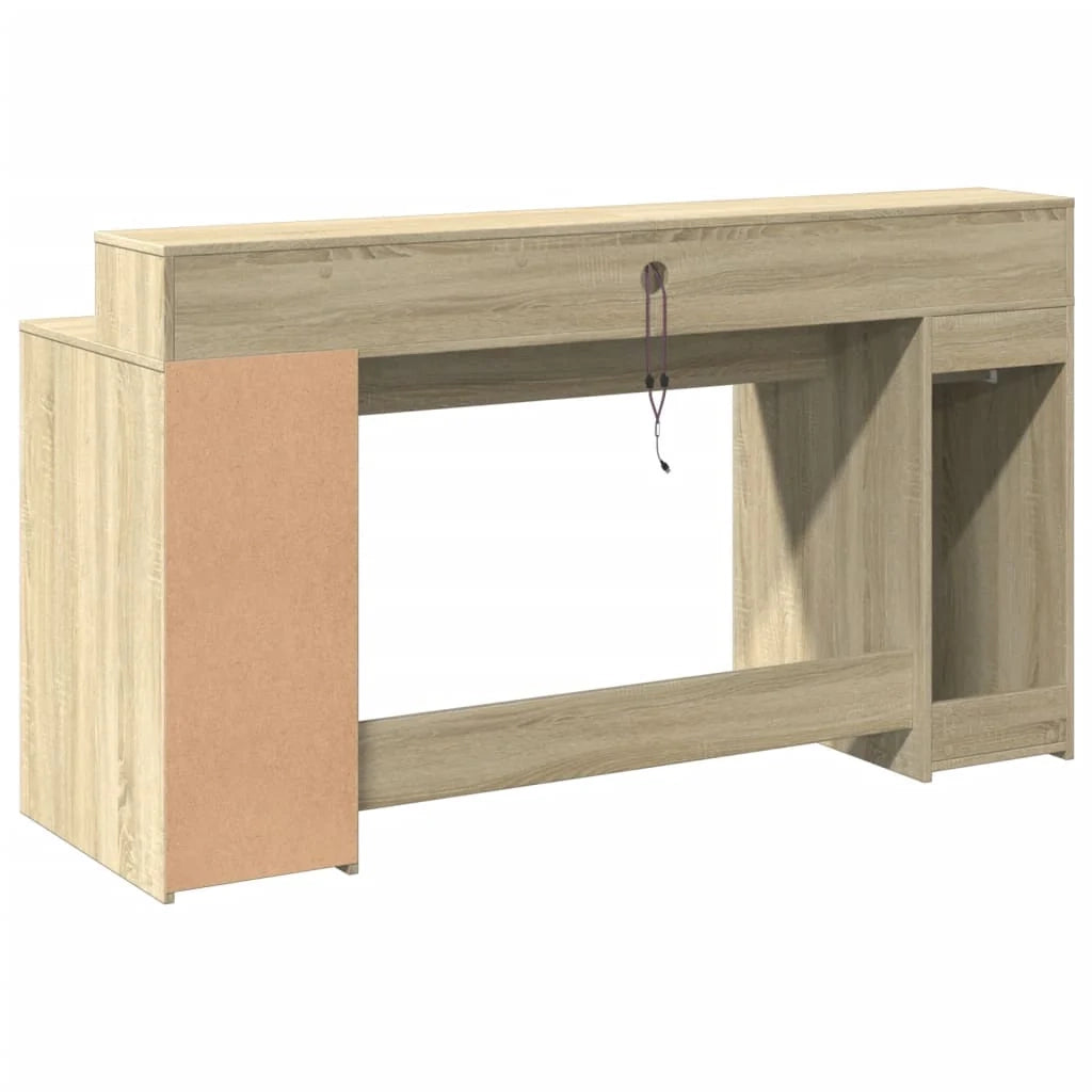 Scrivania tavolo postazione di lavoro mobile per computer scrivania da studio con luci a LED legno ingegnerizzato rovere Sonoma marrone 02_0023421