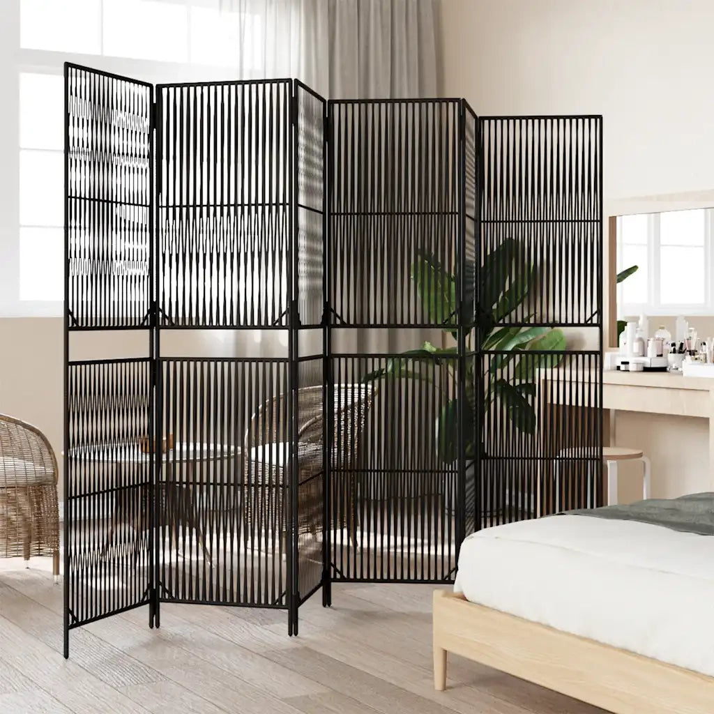 Divisorio per Ambienti | Divider per stanze | Paravento a 6 Pannelli Nero in Polyrattan
