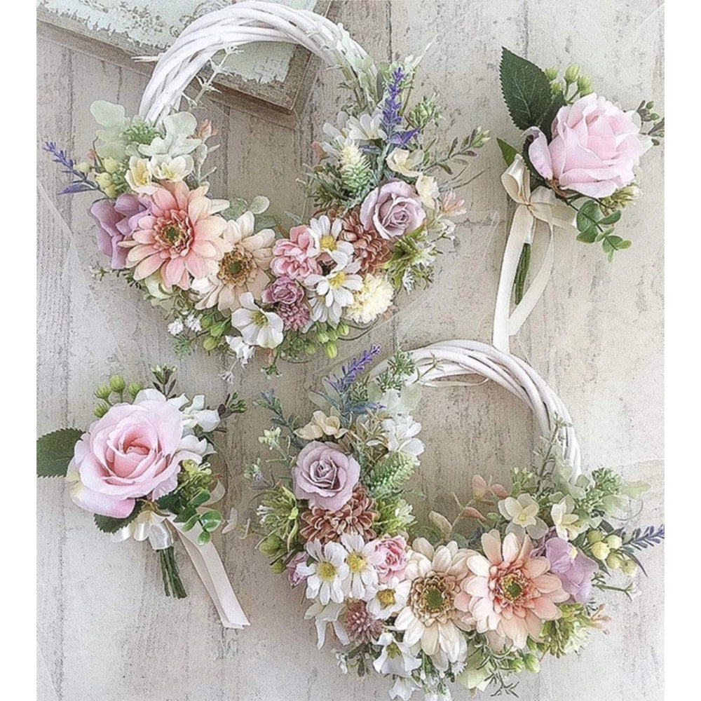 Trade Shop - Ghirlanda Dietroporta In Legno Bianco Intrecciato 30 Cm Decorazioni Porta Natale -