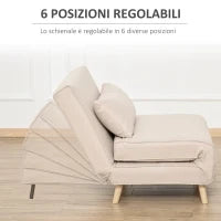 Poltrona Letto 3 in 1 con Schienale Reclinabile in 6 Posizioni, 94x78x80 cm, Beige