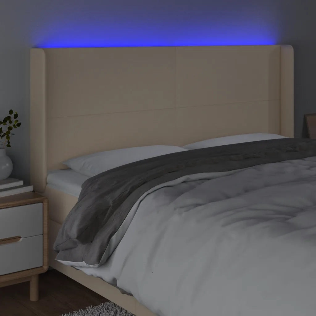Testiera a LED Crema 183x16x118/128 cm in Tessuto 3123787