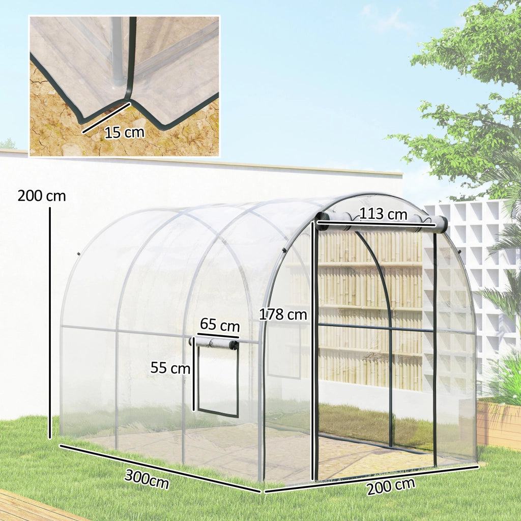Serra a Tunnel ¨C zephmum ¨C 3x2x2 m Acciaio Trasparente Porta a Rullo 2 Finestre a Rete