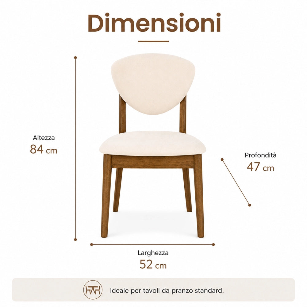 Set 2 Sedie da Pranzo in Legno Scuro Rivestimento in Tessuto Crema 52x47x84 cm