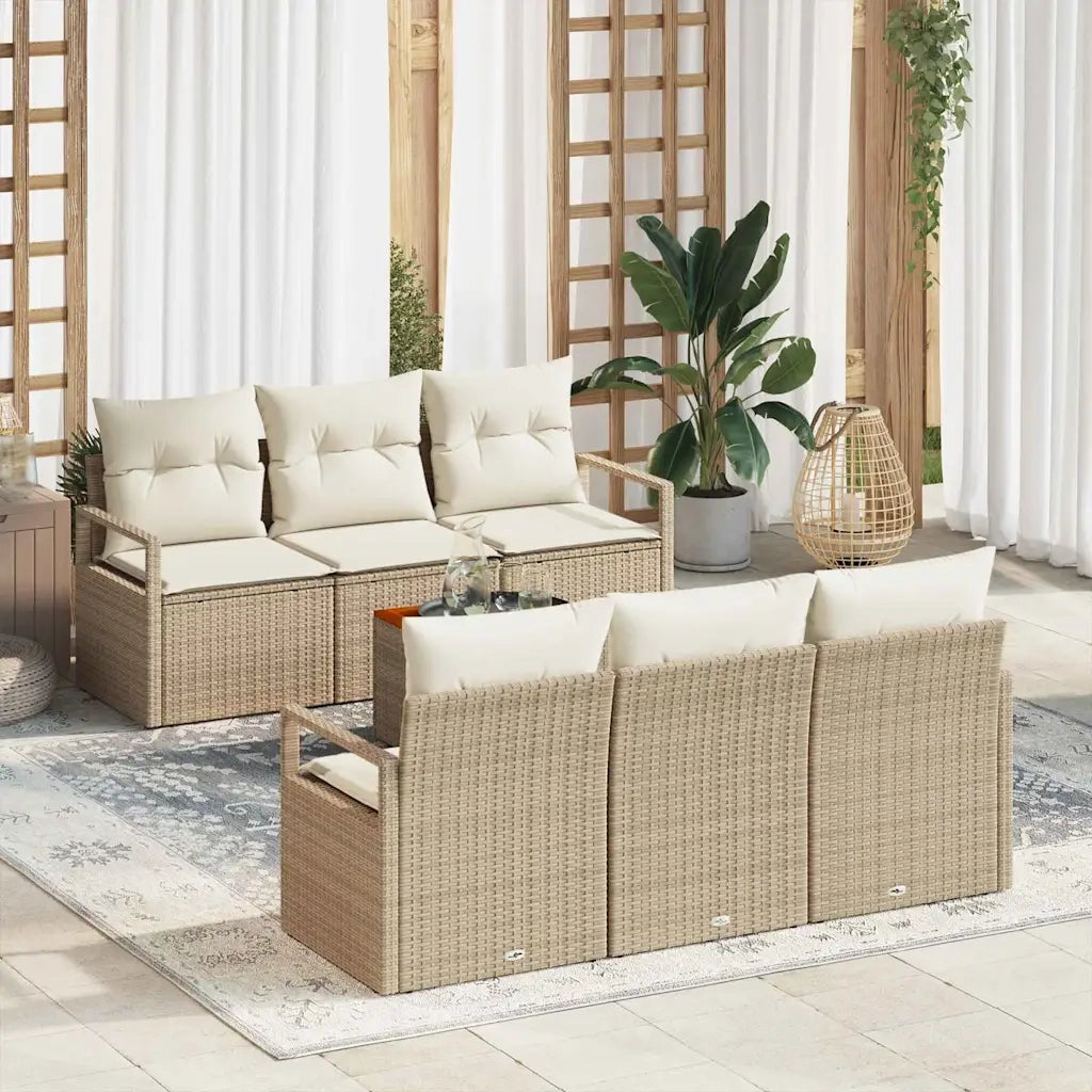 Set Divano da Giardino con cuscino 7 pcs Beige polyrattan