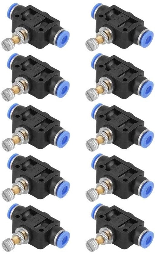 Regolatore di flusso d'aria a 10 pezzi/set - Valvola pneumatica - Connettore rapido - Diametro di connessione 6 mm - Resistente al calore 0-60°C - Pressione di resistenza 0-1 MPa - Connettore pneumatico