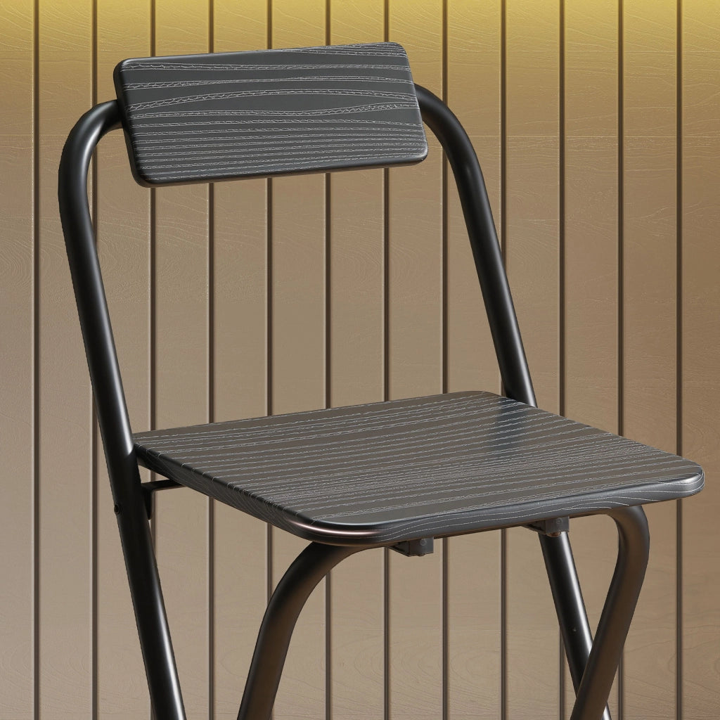Set 2 Sgabelli da Bar Pieghevoli con Poggiapiedi 37x45x87 cm in Legno e Acciaio Nero
