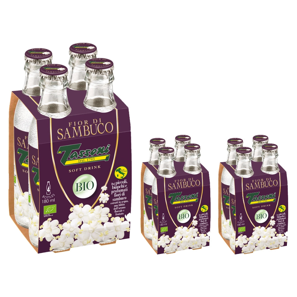 Tassoni fior di sambuco soft drink bio confezione 12 bottigliette da 180 ml