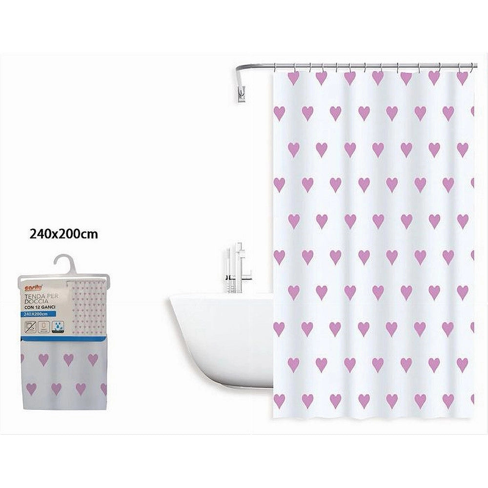 Trade Shop - Tenda Da Doccia Vasca Bagno Impermeabile 12 Ganci Con Cuori Rosa 240x200cm 87092 -