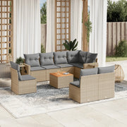 Set Divano da Giardino 9 pz con Cuscini Beige in Polyrattan 3224603