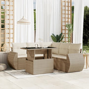 Set Divano da Giardino 6 pz con Cuscini Beige in Polyrattan