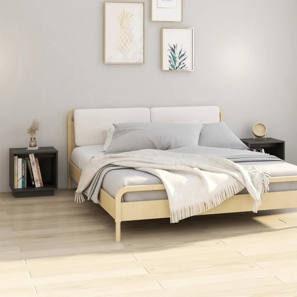 Comodini 2 pz-Set di 2 Tavolino da notte Grigi 40x30x40 cm in Legno Massello di Pino