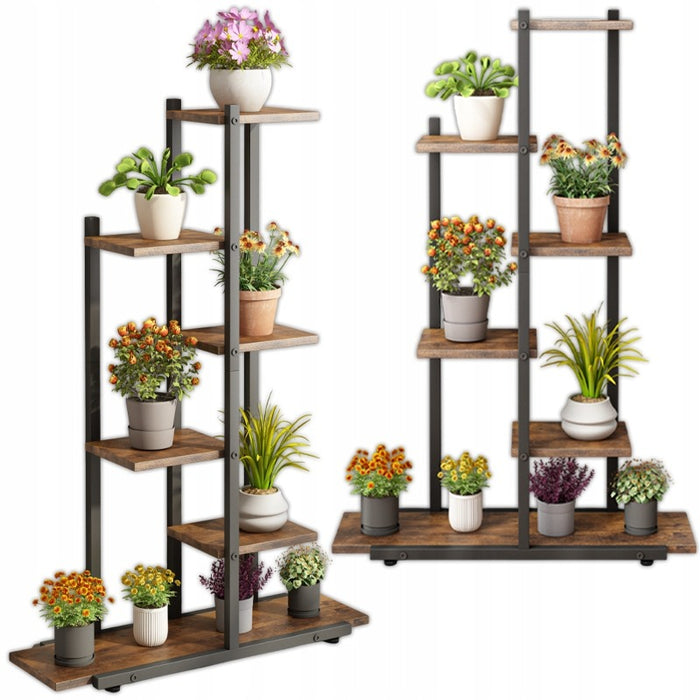 Supporto per piante marrone con misure 60x24x113 cm, ideale per balcone e terrazzo.