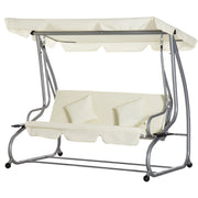 Dondolo Letto da Giardino 3 Posti 200x120x164 cm con Tetto Regolabile e 2 Portabicchieri Crema