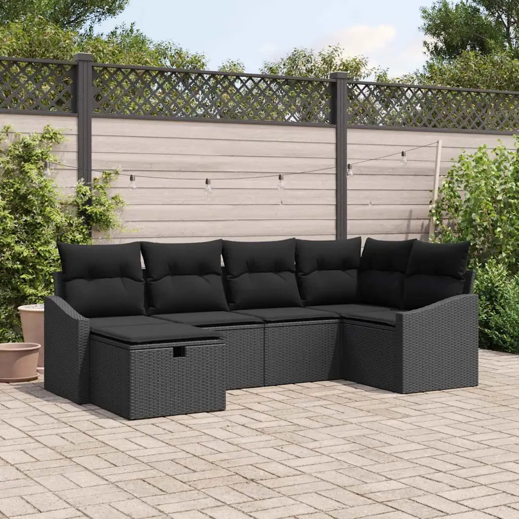 Set di divani con cuscino 6 pcs Nero polyrattan