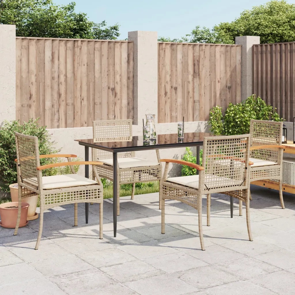 Set da Pranzo da Giardino 5 pz | Set Salotto da Giardino con Cuscini Beige in Polyrattan