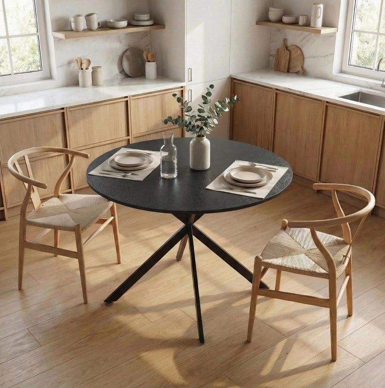Tavolo da Pranzo Rotondo Industriale per 4 Persone, Ø 100 cm, Nero