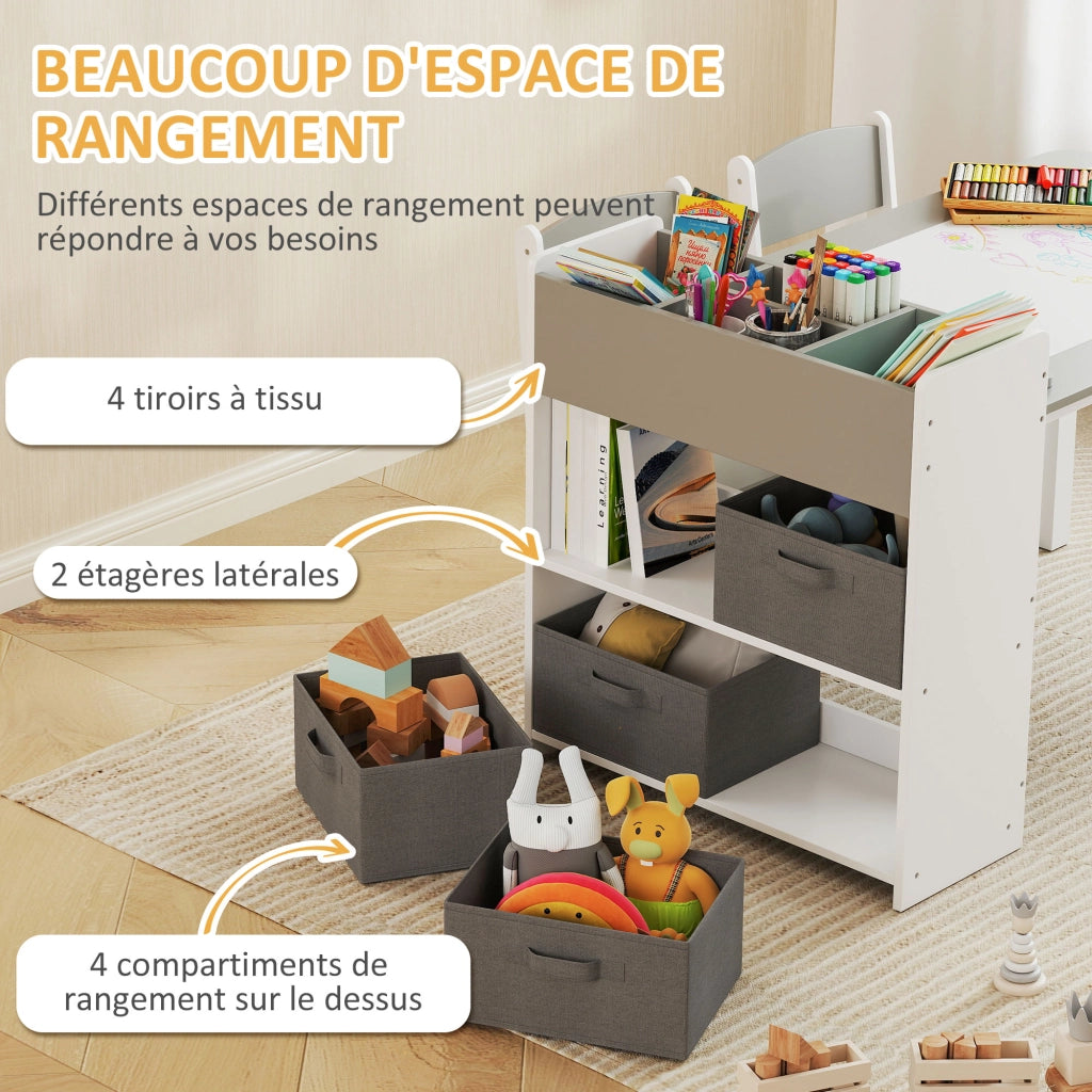 Tavolo con sedie bambini ¨C zephmum ¨C legno, grigio, con cassetti e scaffali