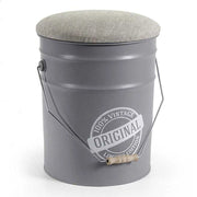 SGABELLO CONTENITORE IN LATTA CON SEDUTA IN TESSUTO 30X35 CM COLORE GRIGIO USATO COME NUOVO