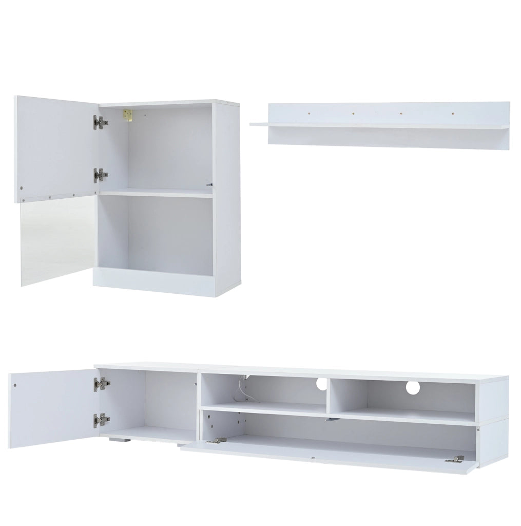Set parete TV con LED e finitura lucida in truciolare bianco