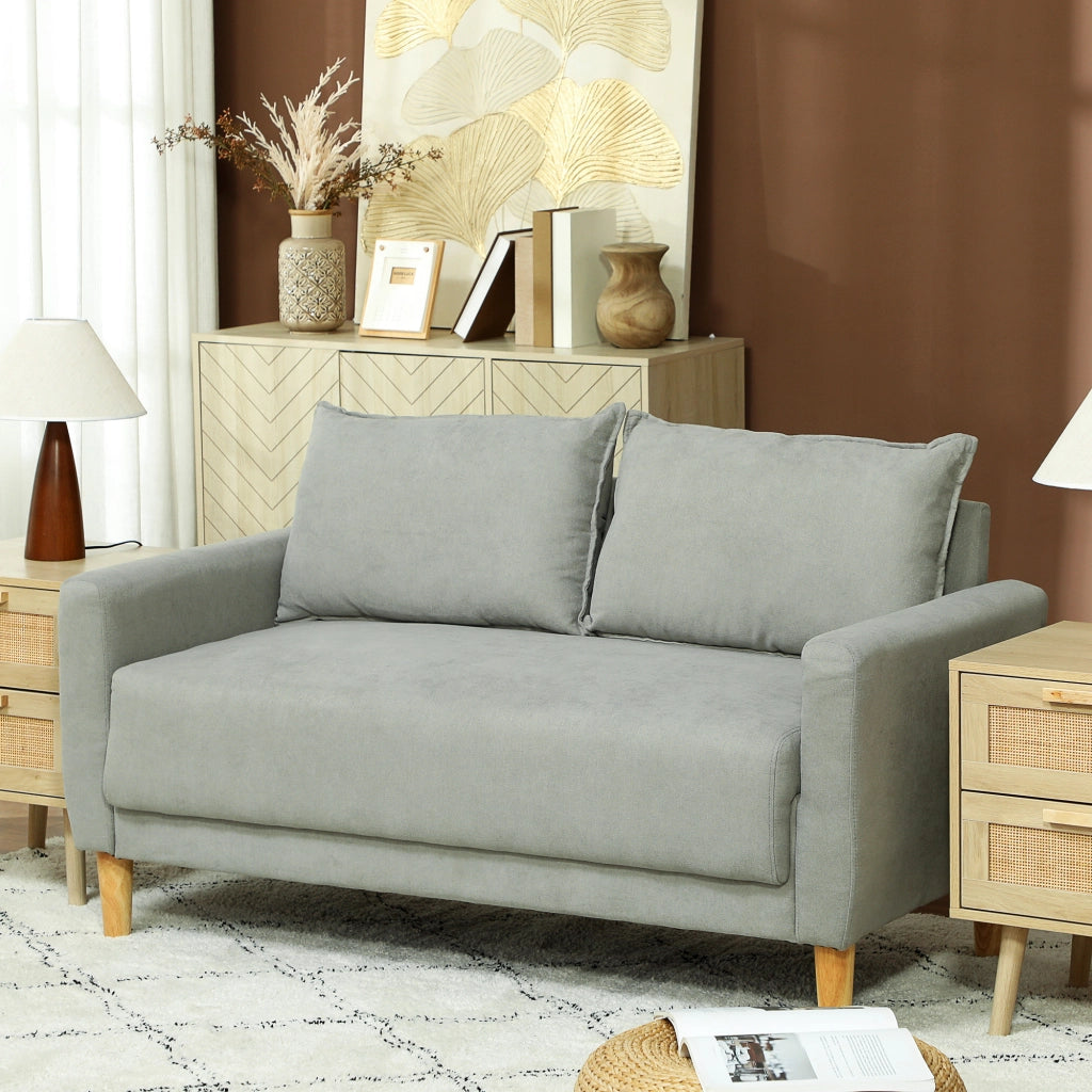 Divano 2 Posti in Tessuto ¨C Zephmum ¨C Grigio con Gambe in Legno e Cuscini