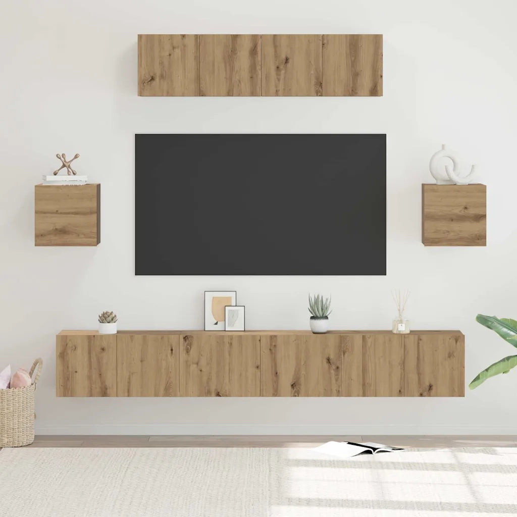 Set mobile TV 7 pz-Credenza per TV Rovere artigianale Legno multistrato