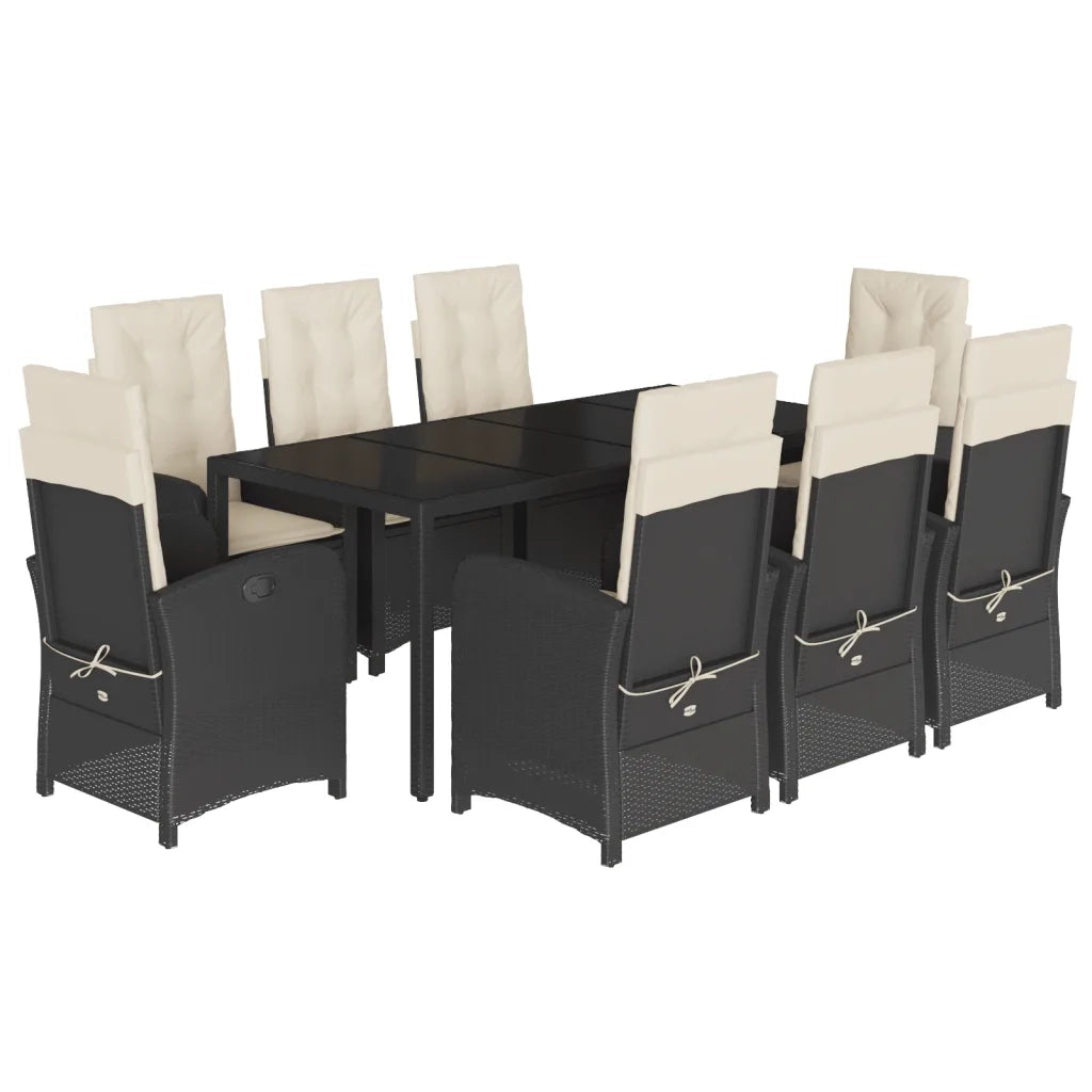 Set da Pranzo da Giardino 9 pz con Cuscini Nero in Polyrattan 3212202