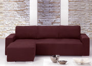Copridivano Con Penisola Chaise Longue Tinta Unita Bordeaux Mod Capri - Sinistra - Bordeaux