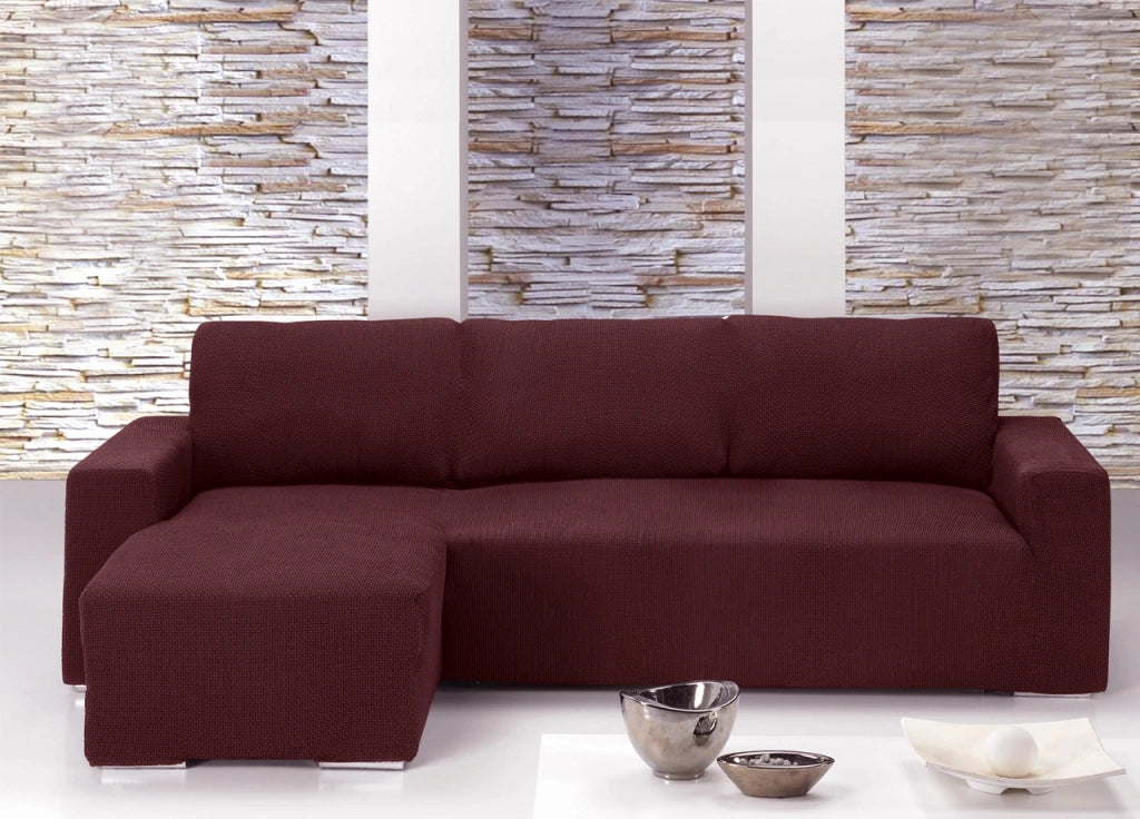 Copridivano Con Penisola Chaise Longue Tinta Unita Bordeaux Mod Capri - Sinistra - Bordeaux