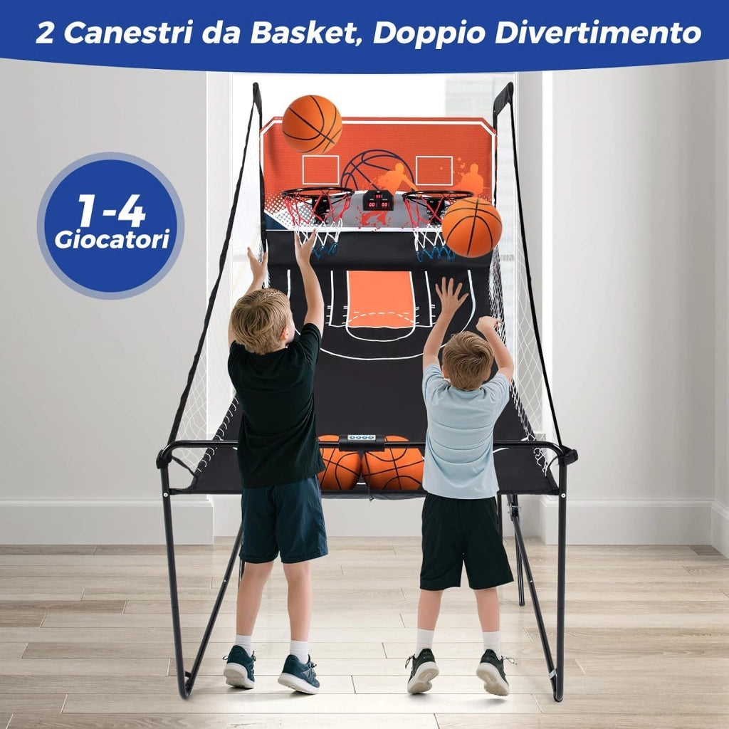 Macchina da Pallacanestro Elettronica Pieghevole, Gioco da Arcade Basket con 8 modalità di Entusiasmanti, Punteggio Elettronico & Effetti Sonori, Gioco Arcade Basket a Doppio