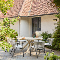 Set 4 sedie da giardino impilabili in acciaio e corde, beige