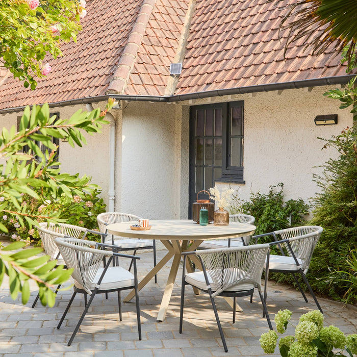 Set 4 sedie da giardino impilabili in acciaio e corde, beige