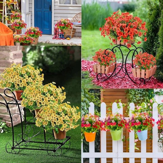 Fiori artificiali per esterni, fiori artificiali resistenti all'UV, piante in plastica verde, vaso per piante da giardino e veranda, decorazione primavera estate (10 pezzi)